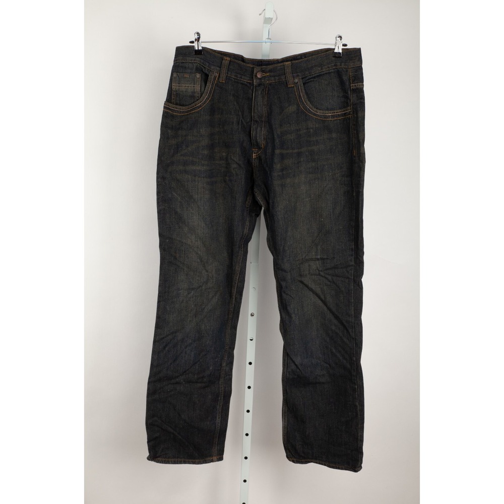 Attitude Gold Jeans Mens 38x34 Blue Brooklyn Fit Straight Leg Embroidered Indigo